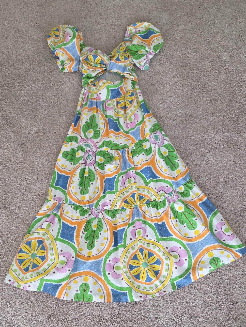 NWOT Floral Tile Print Maxi Dress in Green & Yellow